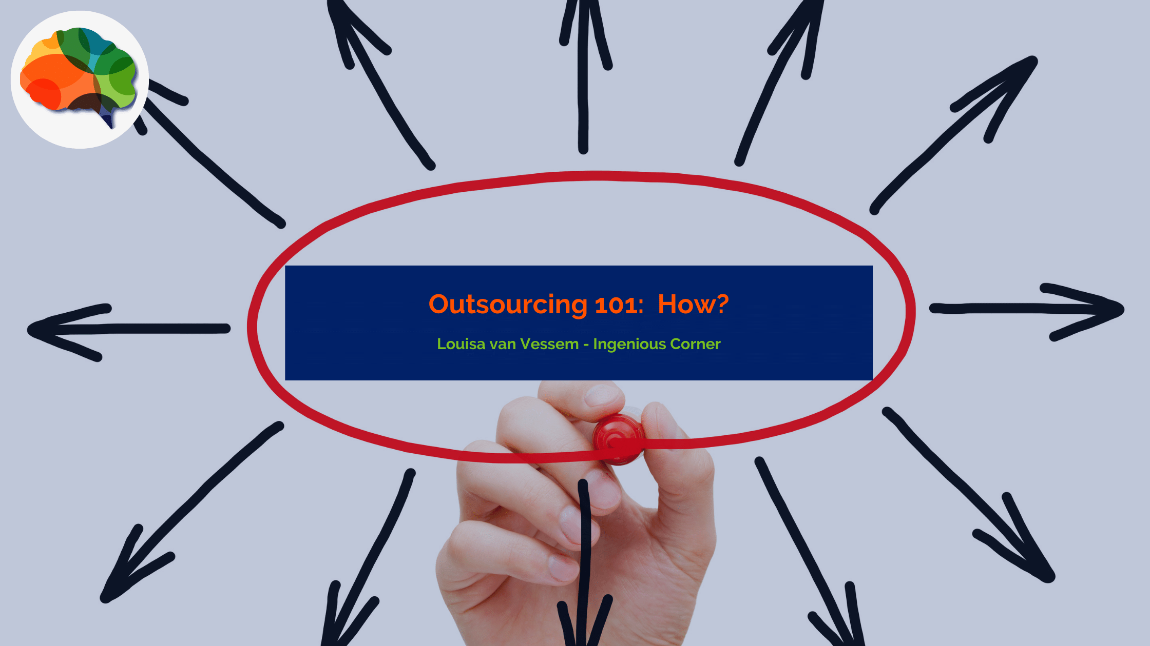 Arrows pointing outwards from the word outsourcing