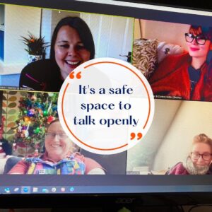 Photo of 4 women and a quote saying it's a safe space to talk openly