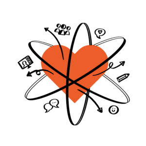 Inclusive atom of an orange heart